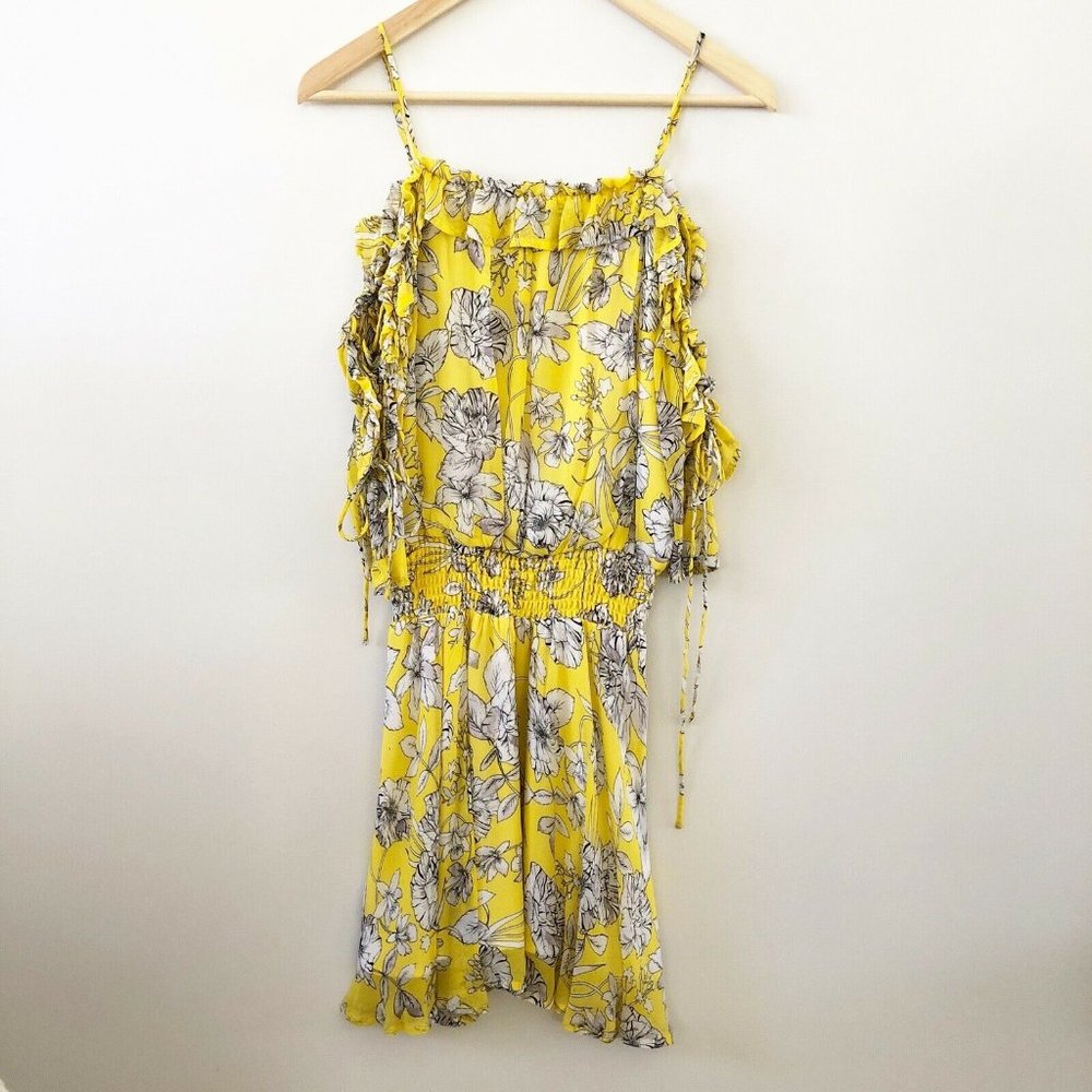 SEED Tie Sleeve Daffodil Yellow Floral Cold Shoulder Mini Dress - Picture 13 of 13